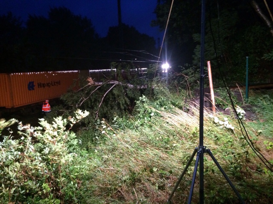 Einsatz der Feuerwehr Eilvese: Baum auf Oberleitung, 25.07.2015, Bild 1